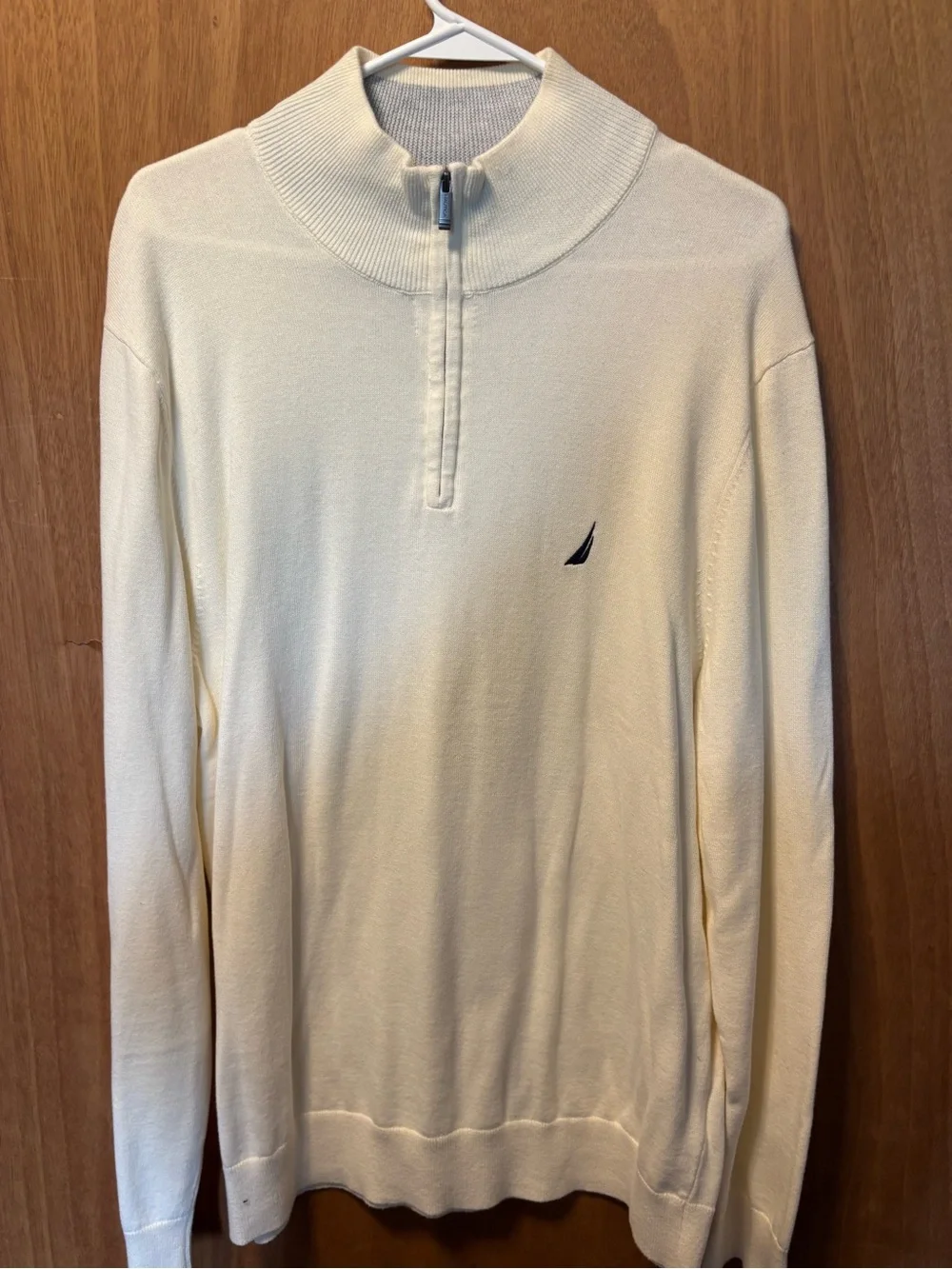 Nautica Cream Half-Zip Pullover Sweater with Navy Logo
